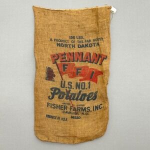 Vintage‎ Pennant Fisher Farms North Dakota Potato Burlap Sack 100 LBS 22x38